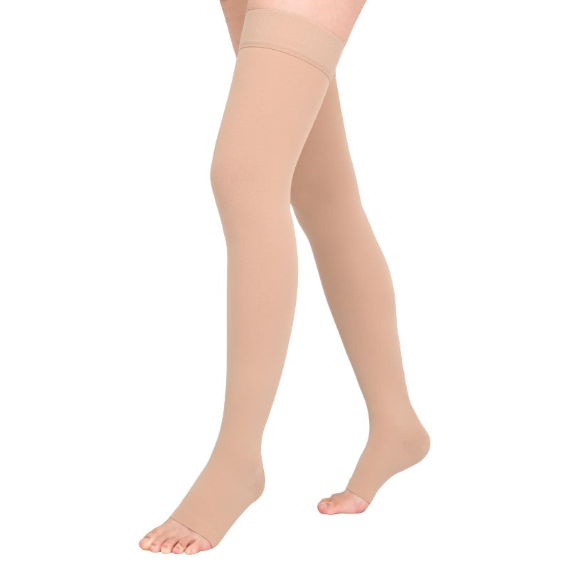 Athbavib 2030mmHg Compression Stockings for Women and Men Thigh High Open Toe Medical Graduated Compression Socks Best Support for Treatment Varicose Veins Swelling BeigeXLarge